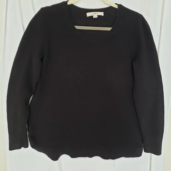 Woman Ann Taylor Loft Black Round Neck Long Sleeve Sweater Top Size L - Picture 1 of 10